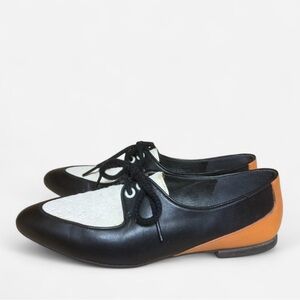 Camper Isadora Black White Calf Skin Lace Up Shoes Flats
